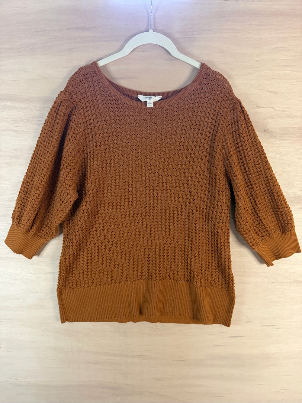 Terra & Sky Waffle Scoop Neck Sweater - Rust Brown